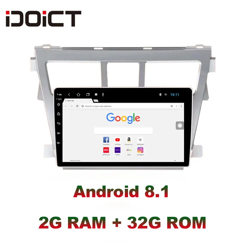 IDOICT Android 8 1 IPS экран 2G + 32G Автомобильный dvd плеер GPS навигация Мультимедиа для Toyota Vios