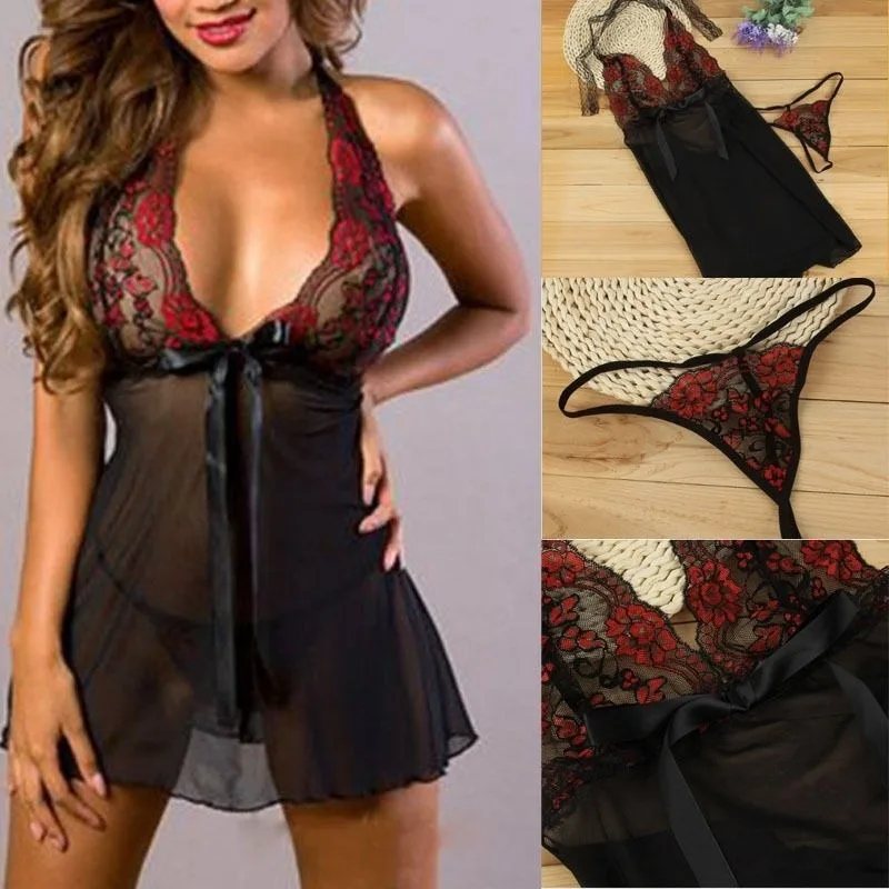 

Женское сексуальное/кружевное нижнее белье с потертостями Babydoll стринги Нижнее белье Ночное белье (размера плюс)