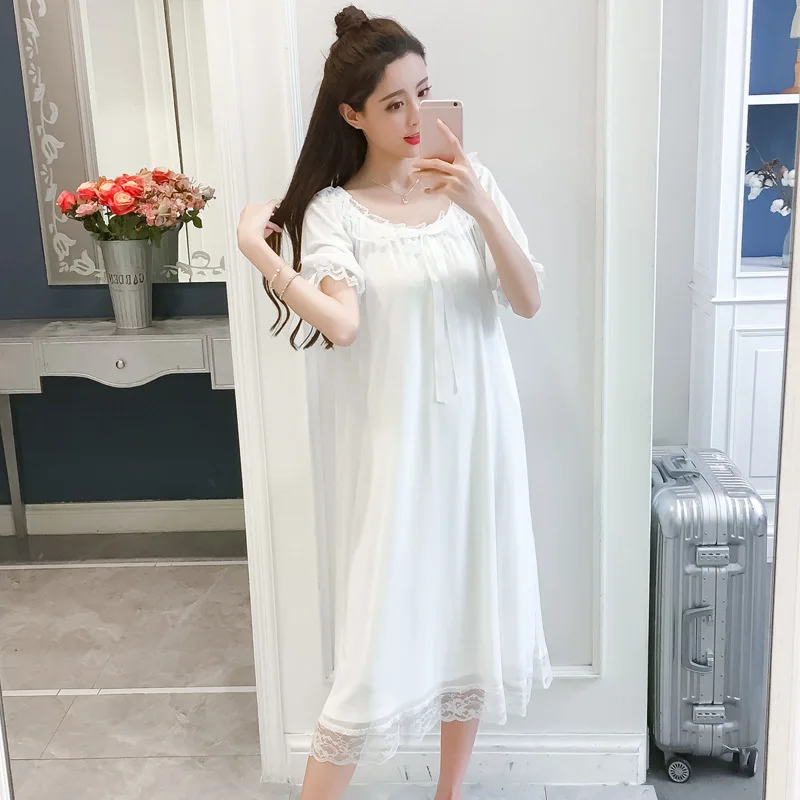 Summer Nightdress Women's Thin Short Sleeve Sweet Ice Fairy Palace Style Lace Sexy Nightgown Homewear Female Sleepwear Nightwear