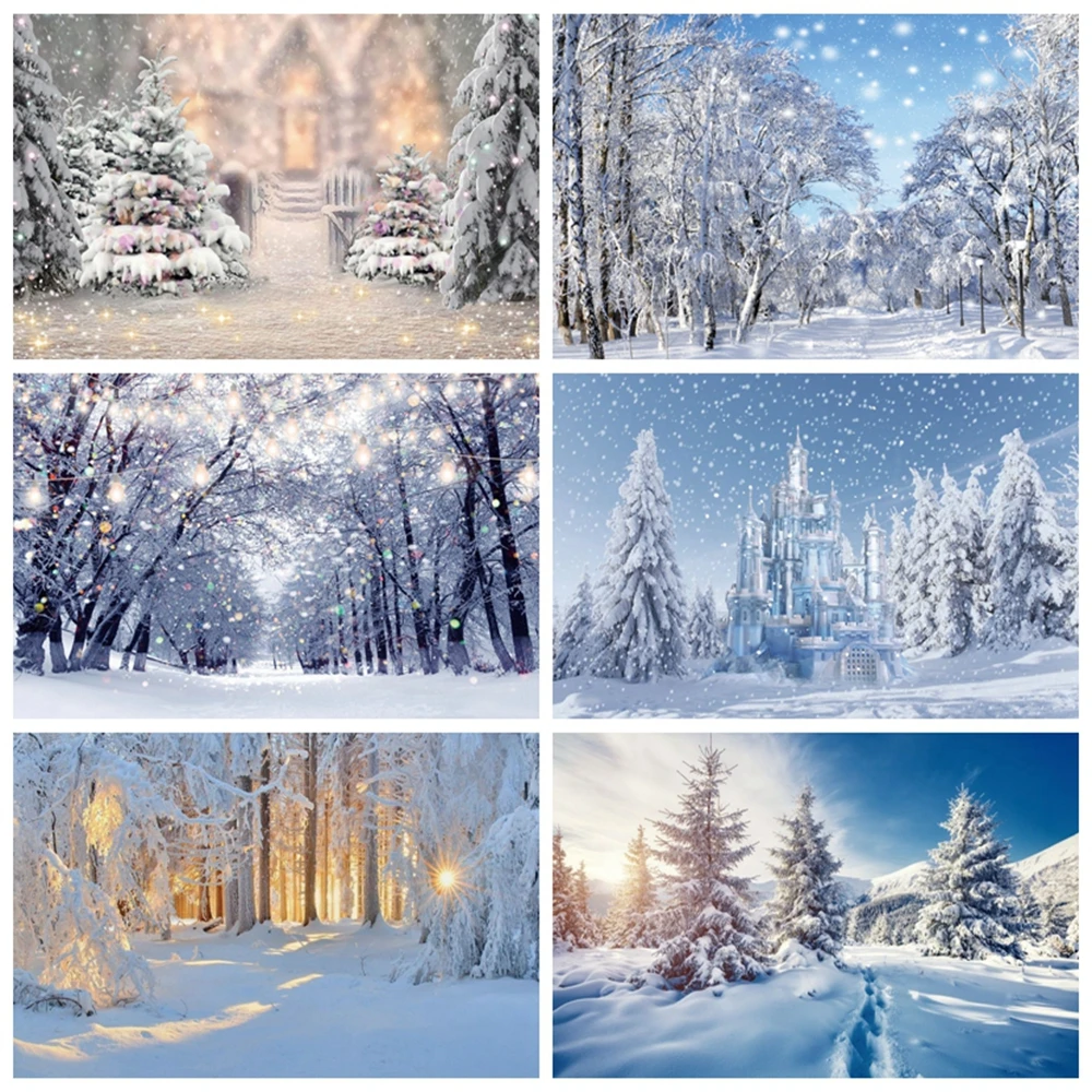 Виниловый фон для фотосъемки с изображением рождественской елки зимы снега