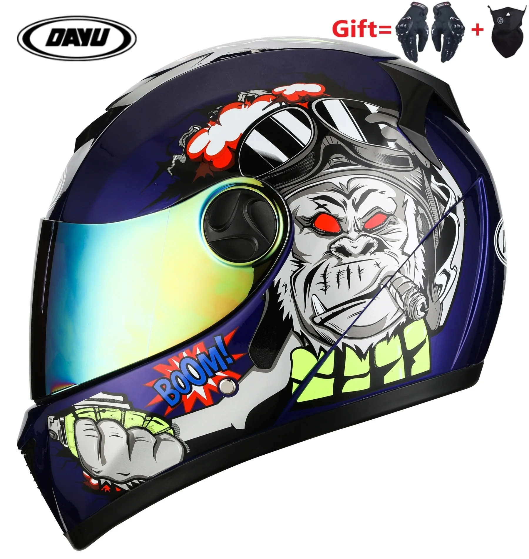 

Мотоциклетный шлем, профессиональный шлем на все лицо, с двойными стеклами, для мужчин и женщин, 2 подарка