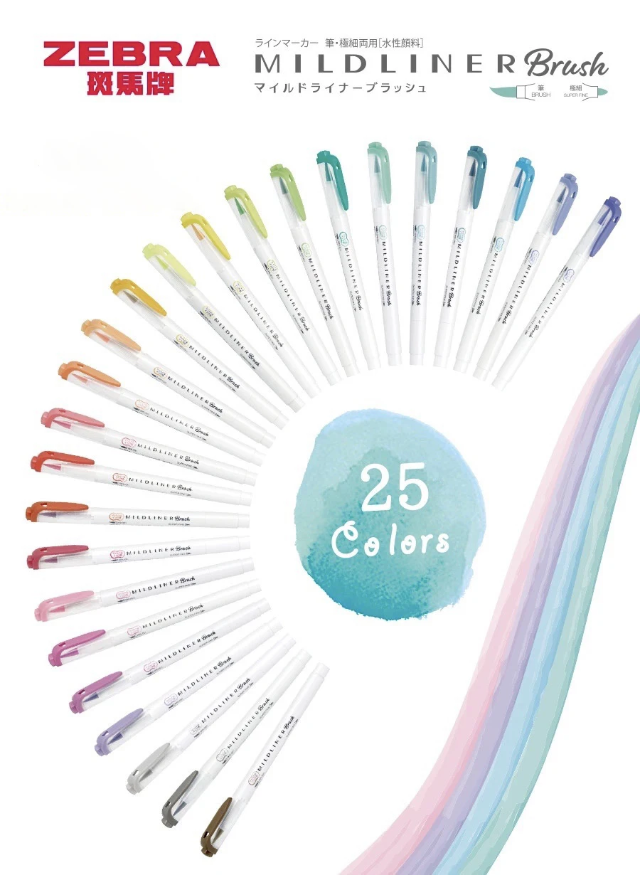 

Japan ZEBRA Zebra WFT8 brush double-headed highlighter color soft brush thickness dual-use 25 colors