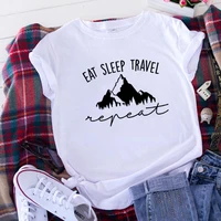 eat sleep travel repeat t shirts women summer short sleeve o neck tee shirt femme casual tshirt women tops loose camiseta mujer
