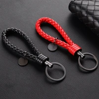1pc red black keyring hand woven leather strap car key chain rope 360 degree rotating men women universal