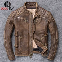 2021 vintage brown motorcycle style genuine leather jacket men plus size 5xl real cowhide winter slim fit biker%e2%80%98s natural coat