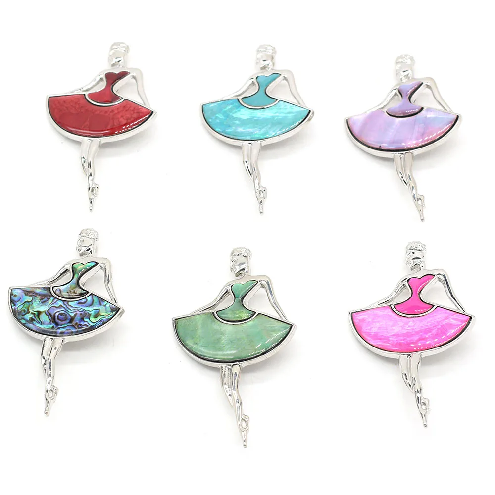 

Natural Shell Alloy Metal Pendant Brooch Girl Shape Metal Abalone Shell Dyed Shell Accented Charms for Jewelry Making Ornament