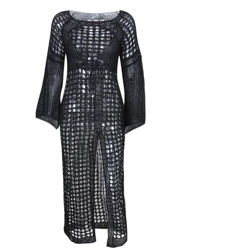 

Women Bathing Suit Cover Up Crochet Lace Bikini Swimsuit Dress Sexy New Summer Hollow Out Beach Long Maxi Split Ladies Loose