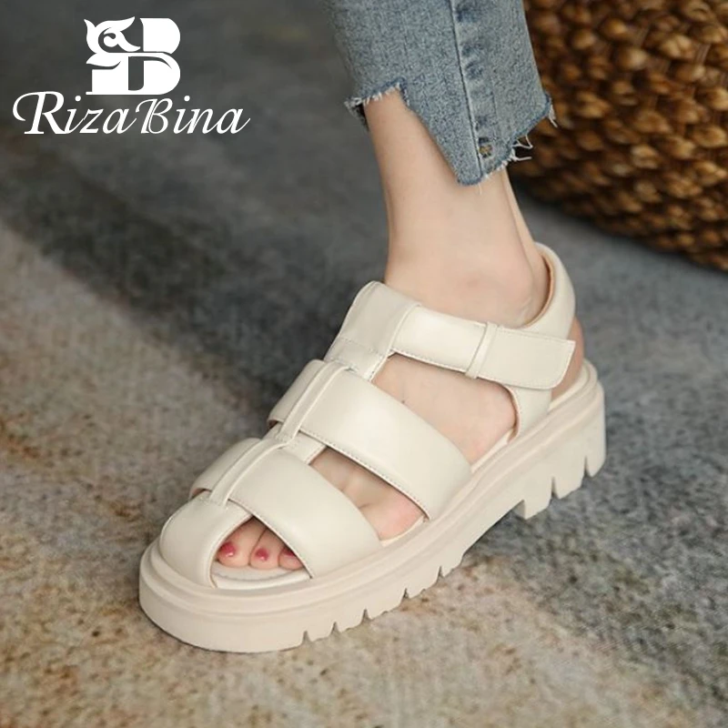 

Женские босоножки RIZABINA, повседневная обувь из натуральной кожи, с круглым носком, на квадратном каблуке, с пряжкой, размеры 34-39