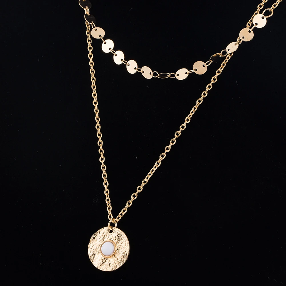 Женское Двухслойное колье-чокер с блестками ожерелье круглой подвеской подарок