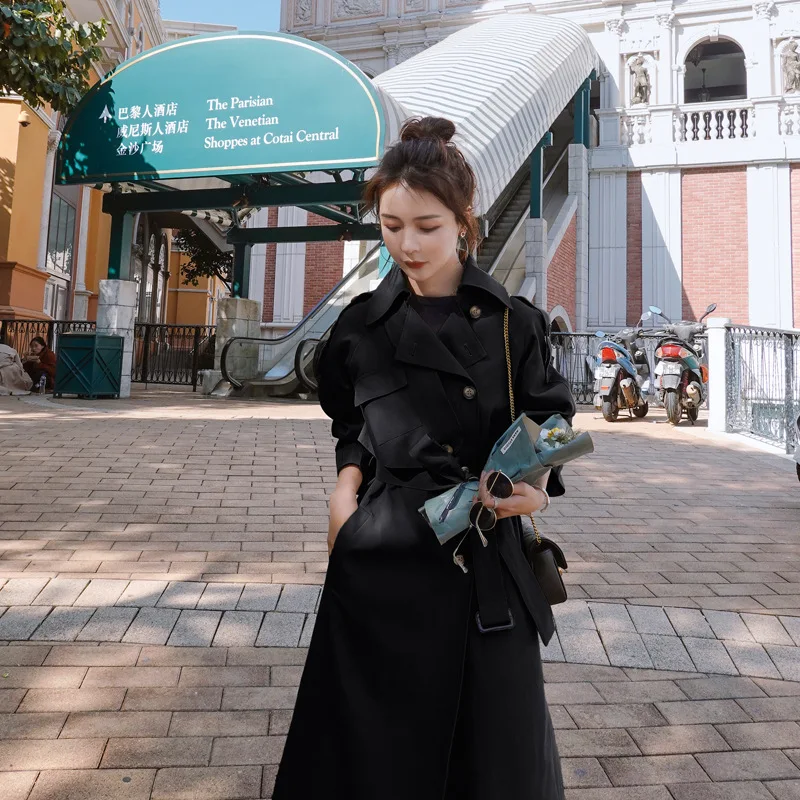 

Spring Fall Woman Coats 2021 Stylish Stand Collar Loose Fit Long Jacket With Belt Female Chi Cloak Overcoat C091