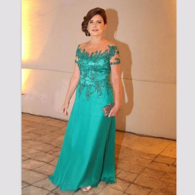 

Mint Green Mother Of The Bride Dresses A-line Chiffon Appliques Beaded Plus Size Long Groom Mother Dresses For Wedding