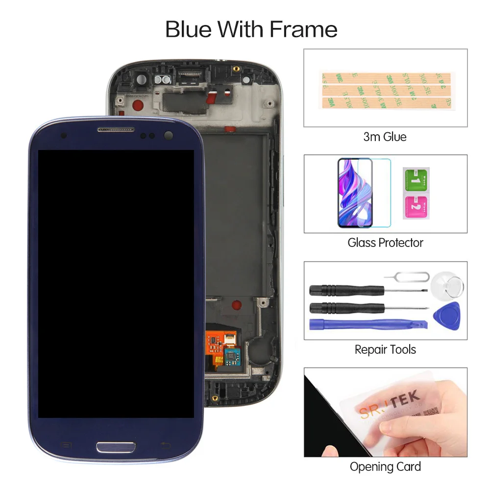 Blue with Frame Протестирован для SAMSUNG Galaxy S3 дисплей i9300 i9300i сенсорный экран дигитайзер Замена для SAMSUNG Galaxy S3 ЖК-экран - Цвет: Blue with Frame