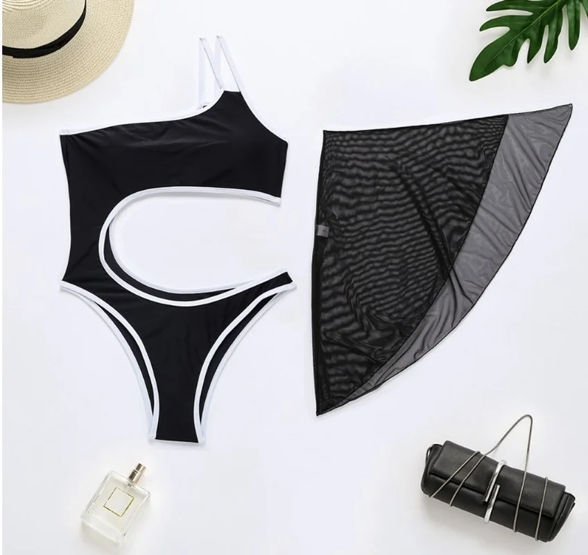 Модный Купальник из двух частей с сетчатой пряжкой новинка 2021 однотонный