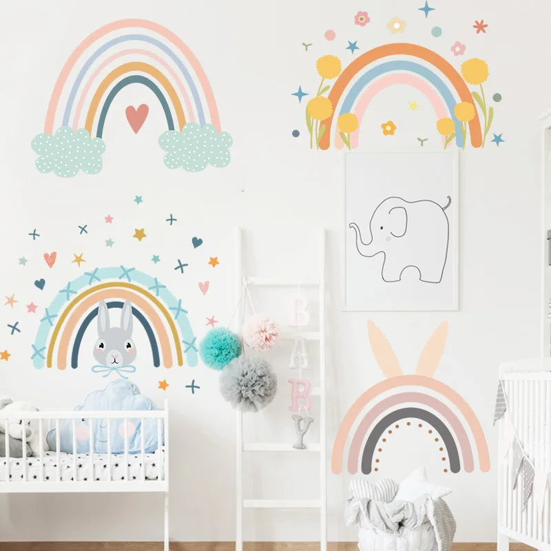 

kids room decor cartoon cute rainbow PVC wall stickers bedroom autocollant mural adesivi murali naklejki na sciane dla dzieci