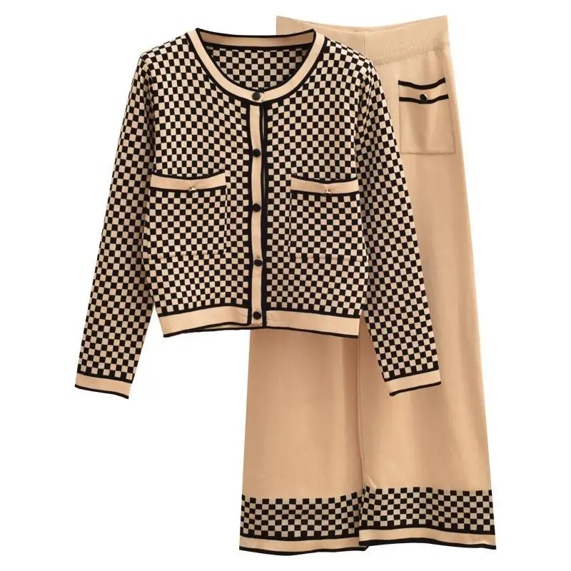 

Suit 2021 spring dress new two piece women's wide leg pants western fashion sweater knitting suit