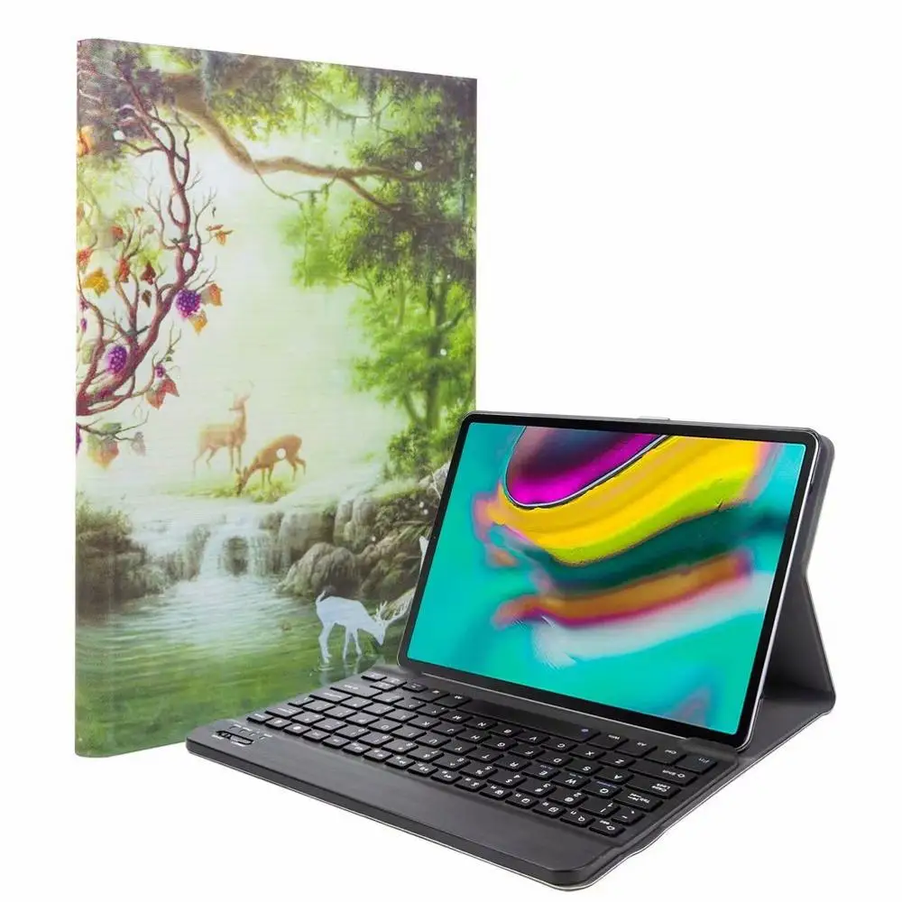 Bluetooth клавиатура чехол для Samsung Galaxy Tab A 10,1 T720 T725 планшет ткань с 7 подсветкой Клавиатура с подсветкой крышка+ ручка+ пленка - Цвет: Without Light
