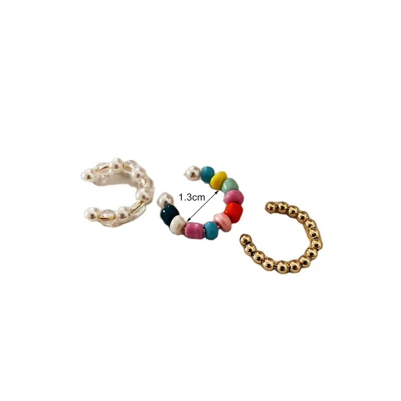 

Korean Fashion Colorful Beads Ear Clips For Women 3pcs/set Elegant Pearl No Piercing Fake Cartilage Ear Jewelry