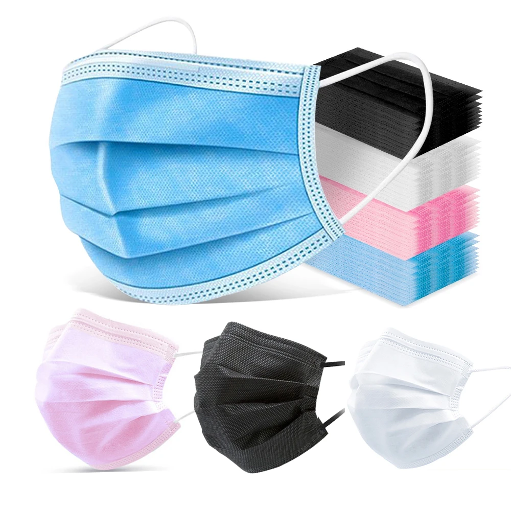 

10-200PCS Facial Disposable Mask 3 Layers Face Mouth Masks Black Meltblown Nonwoven Fabric Protective Mascarillas Desechables