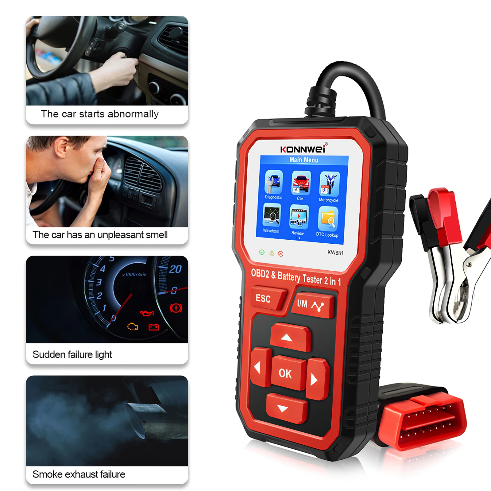 

Car Motorcycle Scanner Universal OBD Reader Multi-Purposes Automobile Load Battery Tester Support 9 Language Engine Fault Scan