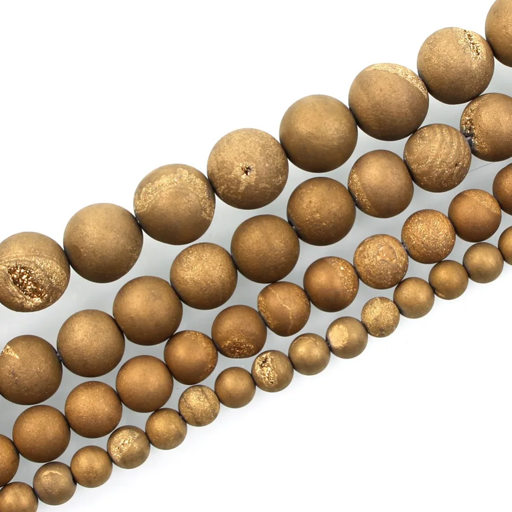 LF бусины из натурального камня с золотым металлическим титановым покрытием