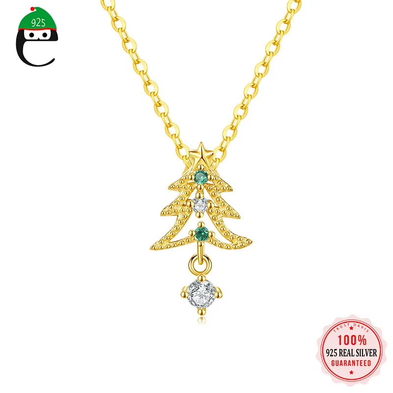 

Модное ожерелье ElfoPlataSi из настоящего серебра 925 пробы с синим цирконием и подвеской в виде рождественской елки для женщин ювелирные изделия ...