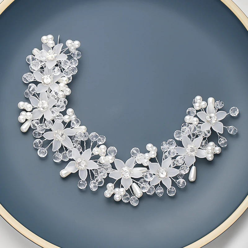 Женская свадебная тиара обруч для волос с бусинами и кристаллами серебристого