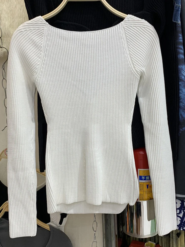 

Ladies tight-fitting stretch knit sweater sexy fashion T-shirt2020New women's wear winter long-sleeved all-match top pullover XL