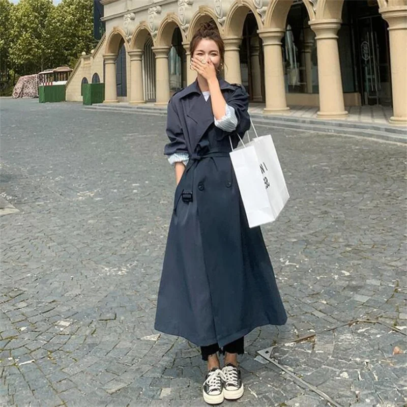 Windbreaker women's trench coats mid-length clothes 2021 spring autumn Korean style loose stitching contrast пальто осеннее