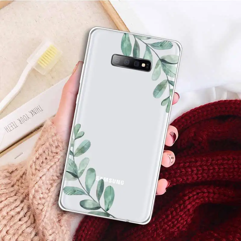 

Watercolor plants with flowers pattern Phone Case Transparent For Samsung Galaxy A 71 21s S note 8 9 10 plus 20 ultra