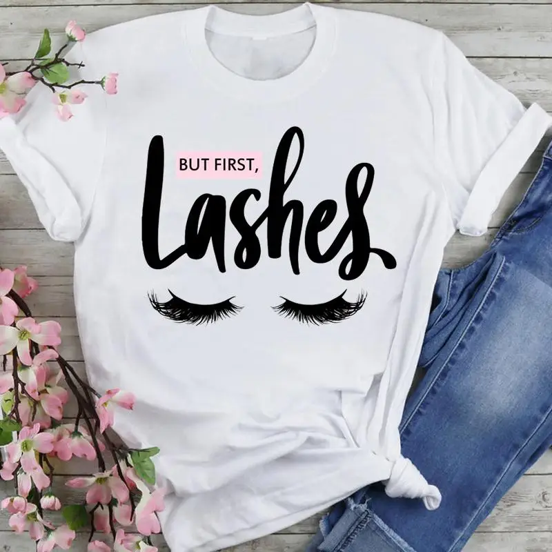 

Женские графической печати любовь Make Up, принт с героями мультфильмов, сезон: весна-лето модная женская одежда с принтом футболка с короткими...