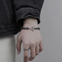 punk black stainless steel link chain bracelet ot buckle toggle bracelet for women men double layer thick chain bangle jewelry