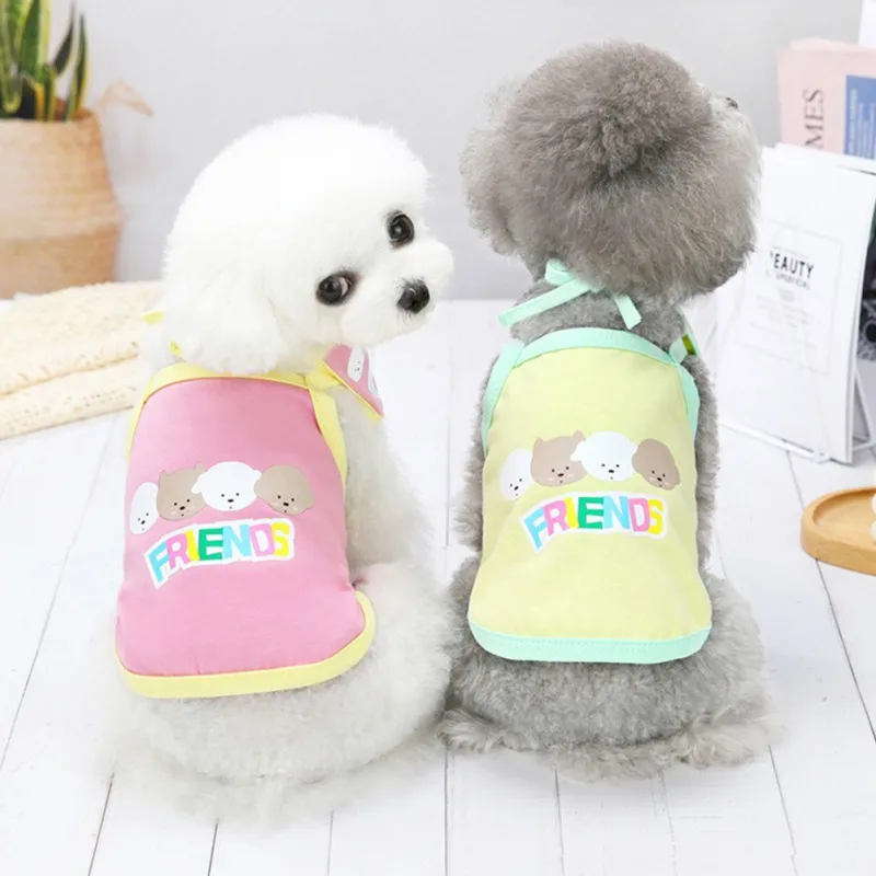

Dog Vests Cute Printed Pet T-shirt Spring Summer Cartoon Vest With Saliva Towel Dog Costumes Pet Breathable Apparel Clothing