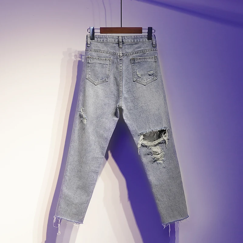 

DIMANAF 2021 Plus Size Women Jeans Pants Denim Harem Ripped Hole High Waist Style Fashion Summer Straight New Large Size S-5XL