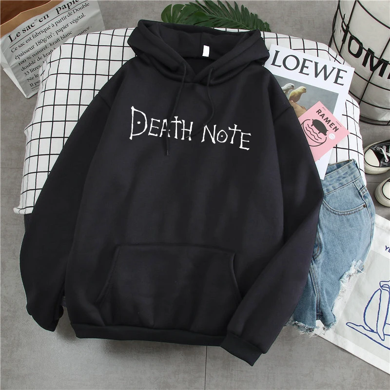

Anime Death Note Print Hoodies Man Harajuku Casual Sweatshirt Winter Warm Fleece Pocket Hooded Sweatshirts Mens Loose Clothes