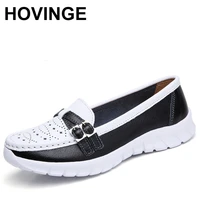 hovinge ladies women woman mother genuine leather shoes flats moccasins loafers hollow lace eva large size 41 42