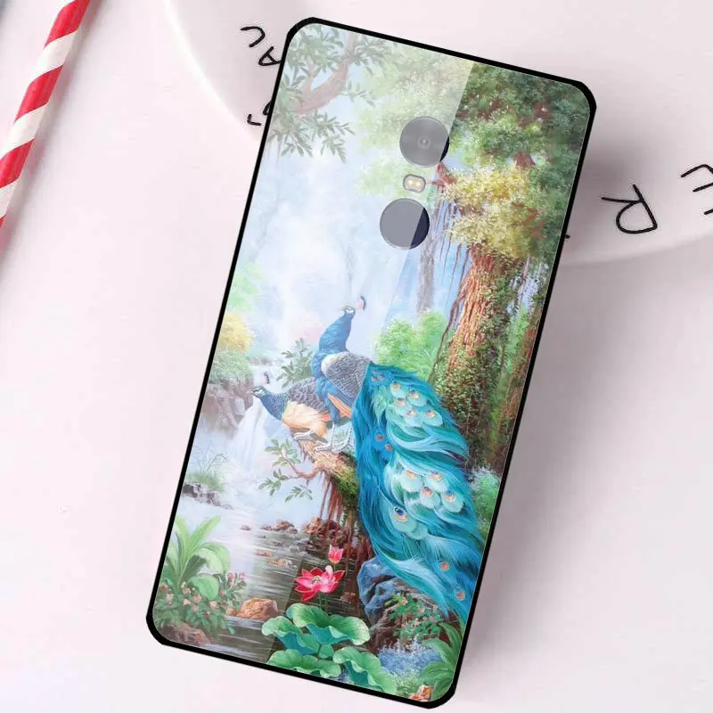 Tempered Glass Phone Cases for Xiaomi Redmi Note 4 4X 5A 5S 6X 7 7A 8 8A 9 SE A1 A2 Lite Plus Shell Bags Beautiful peacock | Мобильные