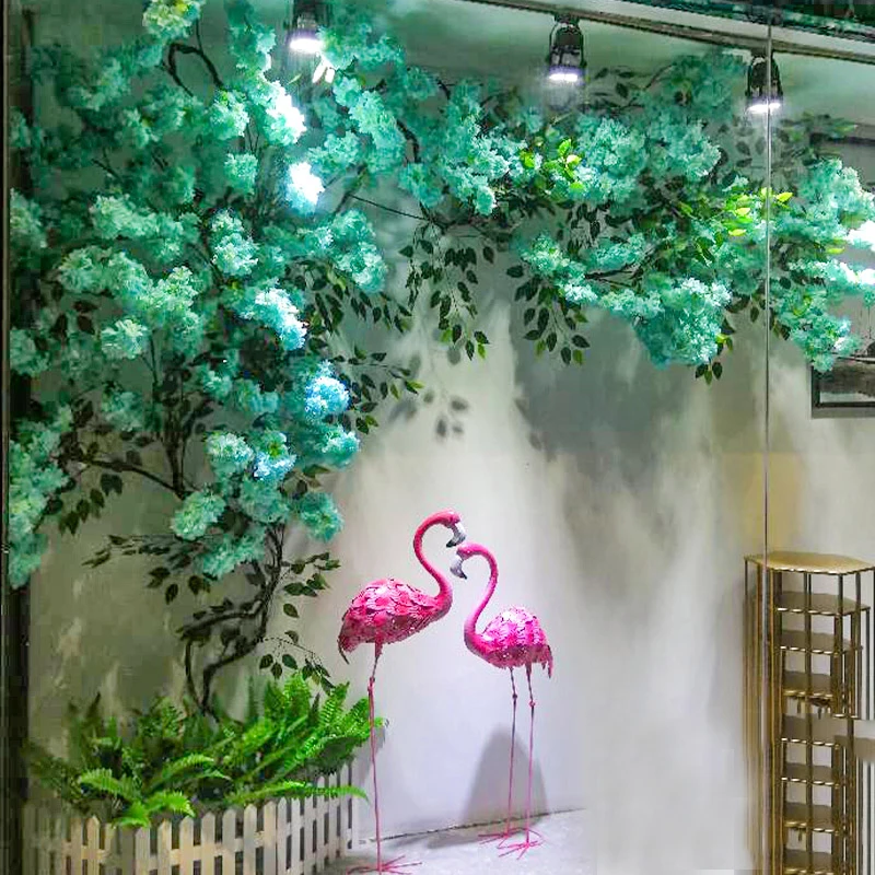 

Home Decor Artificial Cherry Blossoms Plastic Flowers Tree Simulation Plants Christmas Wedding Blue Ornaments Wall Decoration