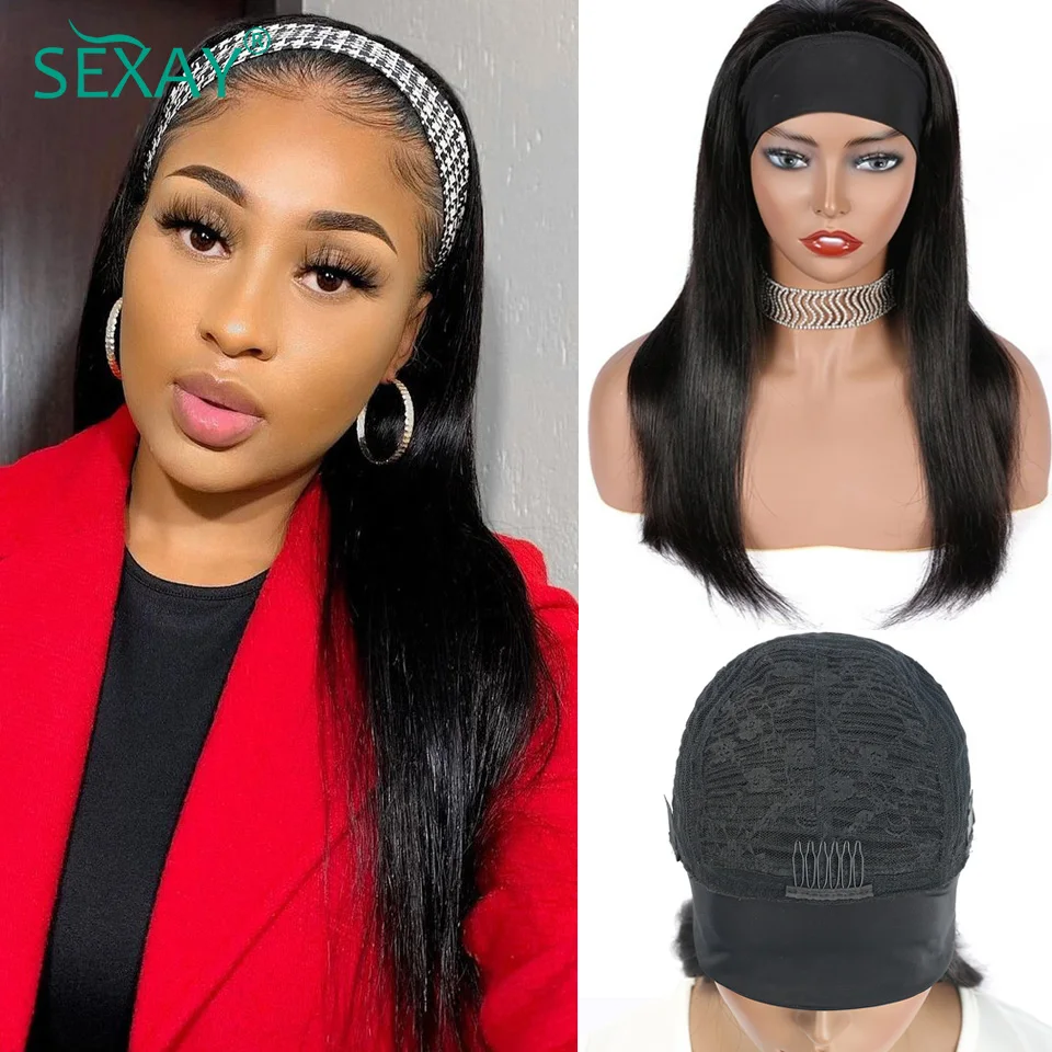 

Sexay Straight Headband Wigs 180 Density Malaysian Human Hair Wigs With Hair Band 10-34 Inch Long Bone Straight Headband Wigs