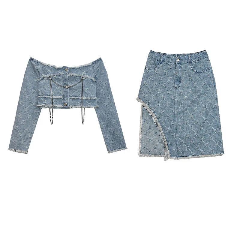 

DEAT 2021 New Women Fashion Slash Neck Long Sleeve Patchwork Striped Chian Top And Asymmetrical Skirt Suit Summer Autumn 7E1184
