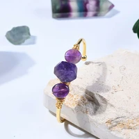 2022 fashion open bangles natural amethyst irregular stone adjustable chip bracelets handmade weave wrist jewelry lapis lazuli