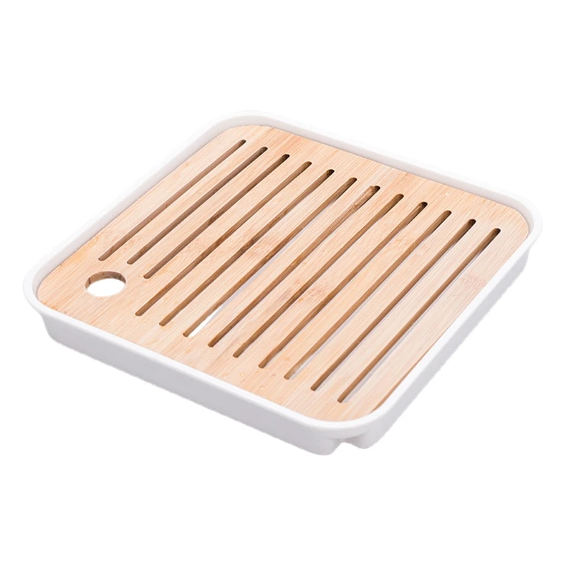 

2021Square Simple Dry Soak Tea Tray Eco-Friendly Wooden Drainage Water Storage Kung Fu Tea Board Table High Quality Room