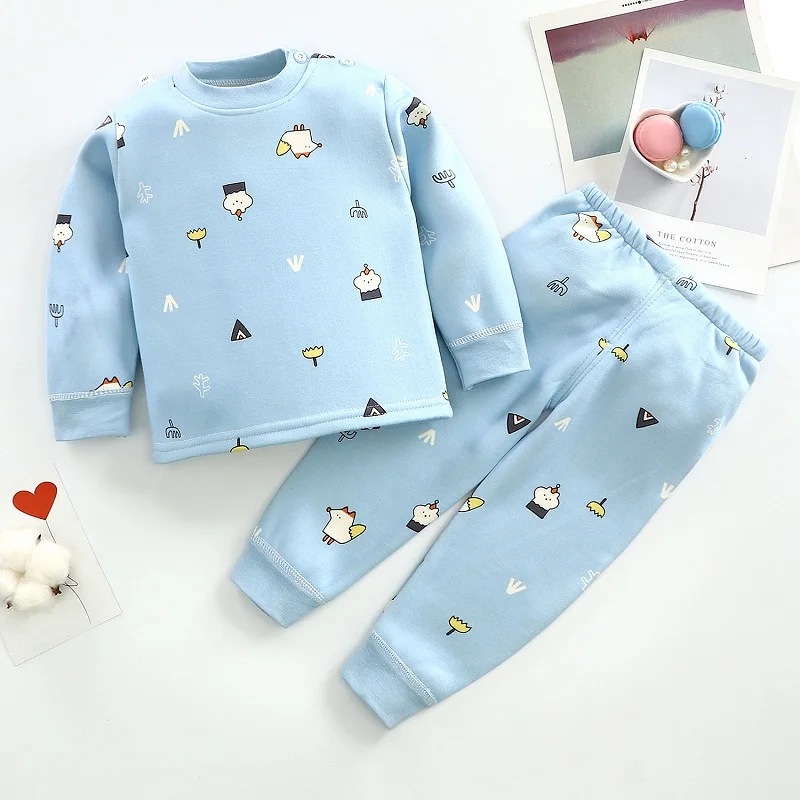

Children's winter plus velvet thermal underwear suit boys and girls thickened sleeping clothes baby autumn clothes pants