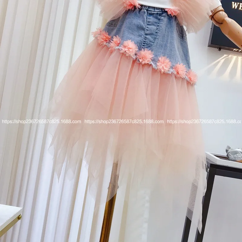 Детская одежда Новинка лета 2020 футболка с вышитыми мелкими цветочками из