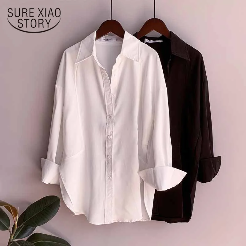 

2021 повседневные женские рубашки для офиса, женские топы с длинным рукавом, осенняя Модная белая одежда, свободная рубашка на пуговицах, блуз...