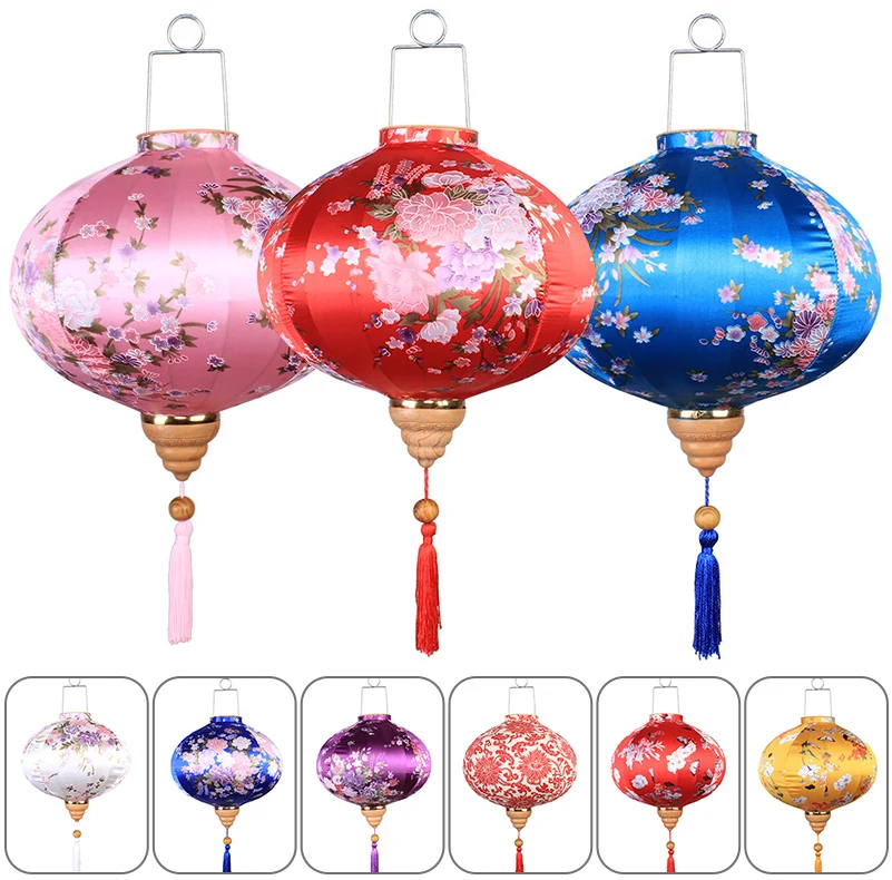 

12/14 inch Round Lantern Chinese Style Silk Cloth Festival New Year Wedding Party Hanging Lantern Lamp Shade Home Decor Gifts