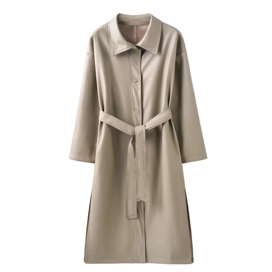 Пальто из искусственной кожи PU длинное пальто для женщин ветровка Весна черный