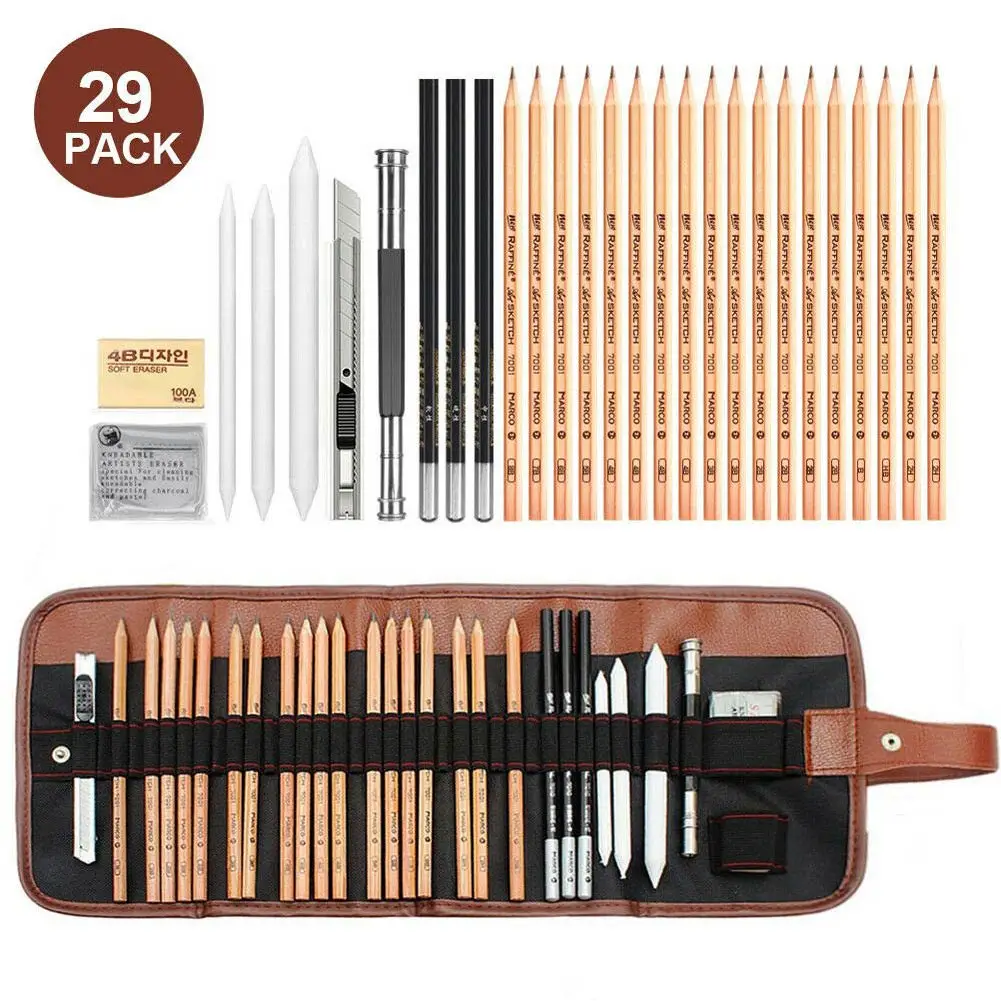 

29Pcs/set Drawing Sketching Pencils Set Full Sketch Kit With Graphite Paper Brush Pen Mark Charcoal Pencil Extender