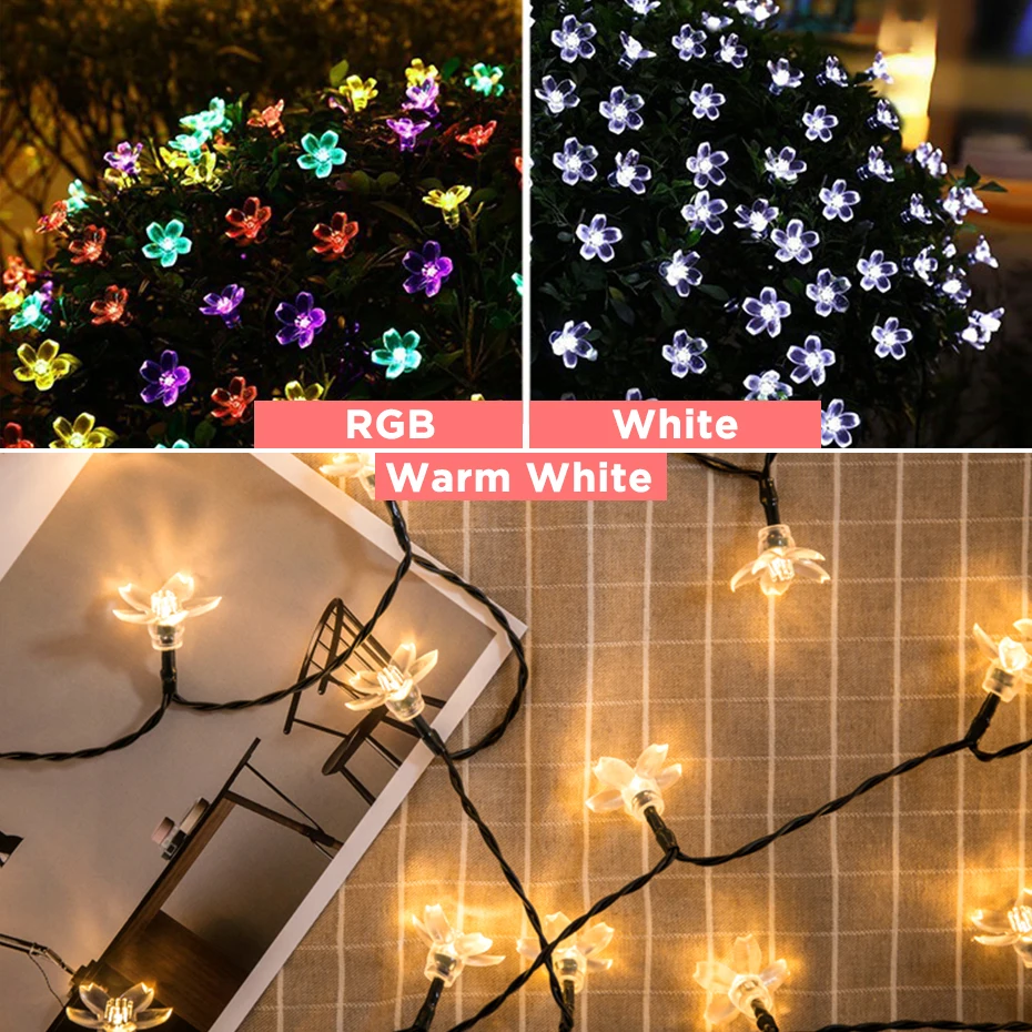Светодиодная гирлянда на солнечной батарее с теплым белым/RGB светодиодами