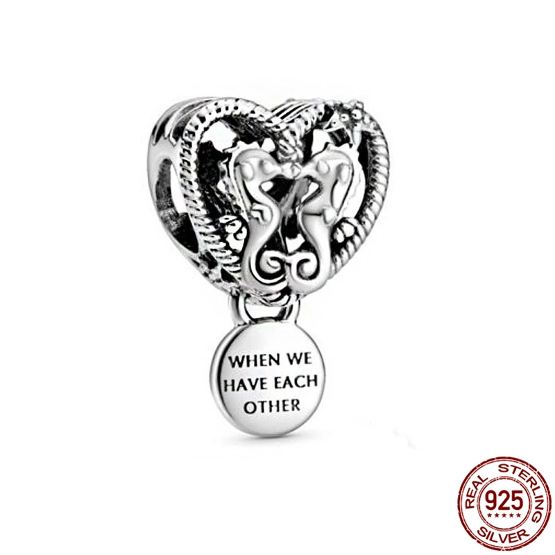 

100% реальные 925 стерлингового серебра в виде морского конька сердце кулон в форме оригинальный 3 мм браслет на зестежке с делая Модный чехол т...