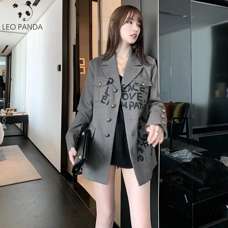

Vintage Double Breasted Office Ladies Plaid Blazer Long Sleeve Loose Print Suit Coat Jacket Women blazers Female 2019